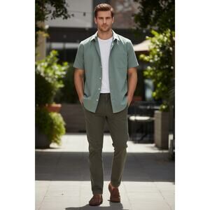 *ENRO* Gorgeous Green Workwear Versatile Button Down Men's Size M/L